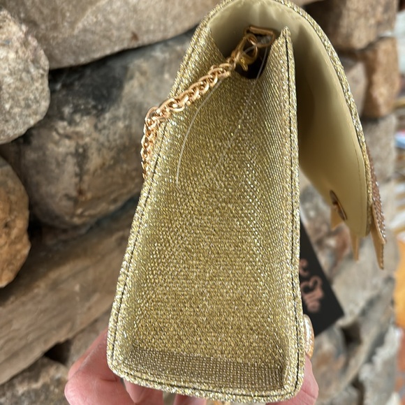 Anna & Elle Gold sparkly bow purse dressy evening event chain handle - Picture 4 of 5